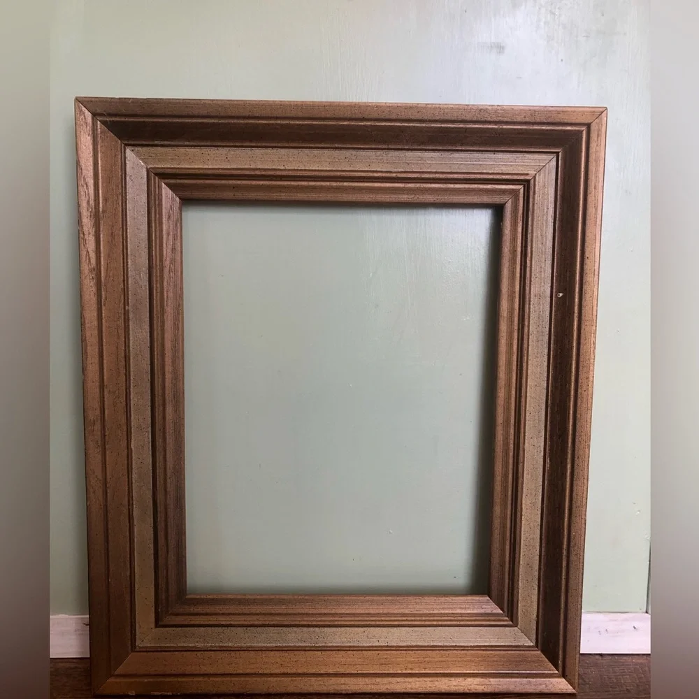 Wood Picture Frame Vintage Brown Gold Tone Holds 11 X 14” Photo, Mcm Mid Century